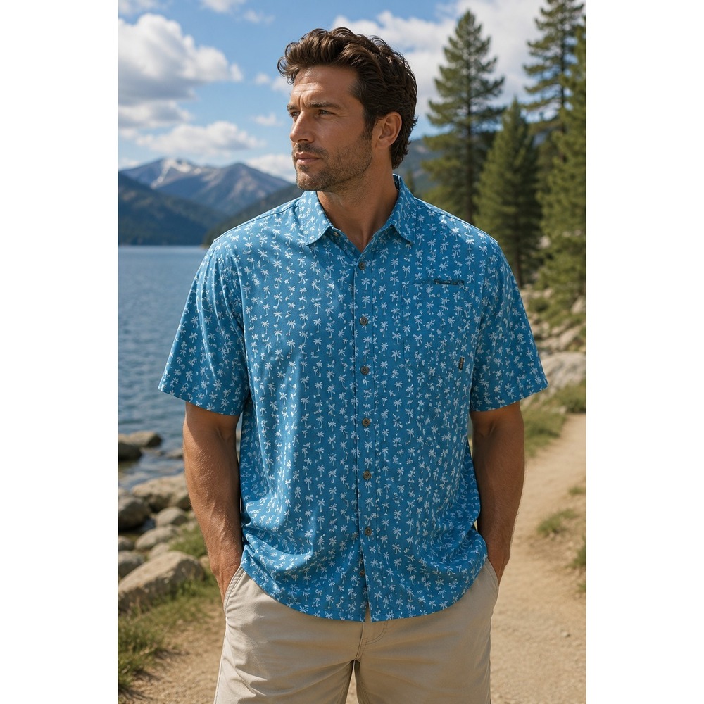 EDDIE BAUER Men's‎ TXL Teal Short Sleeve Shirt Marlins Fish -2233